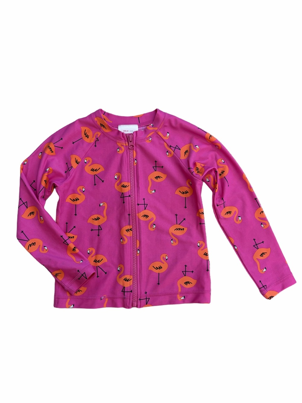 Hanna Andersson Size 110, 5, Bright Link Flamingo Swim Shirt Zip Rashguard Top
